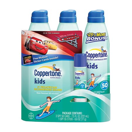 Coppertone Sunscreen Kids 50 SPF 3 PACk + 1 Stick 55 SPF
