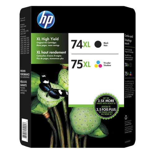 HP 74XL/75XL (M0J02BN) Original Ink Cartridge, Black/Tri-Color (2 pk.)