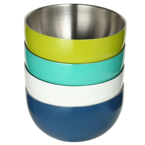 DOUBLE WALL STAINLESS STEEL BOWL SET, 4 PACK MULTICOLOR