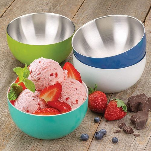 DOUBLE WALL STAINLESS STEEL BOWL SET, 4 PACK MULTICOLOR