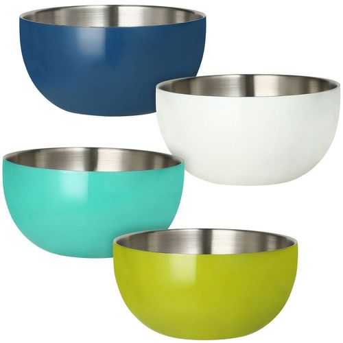 DOUBLE WALL STAINLESS STEEL BOWL SET, 4 PACK MULTICOLOR