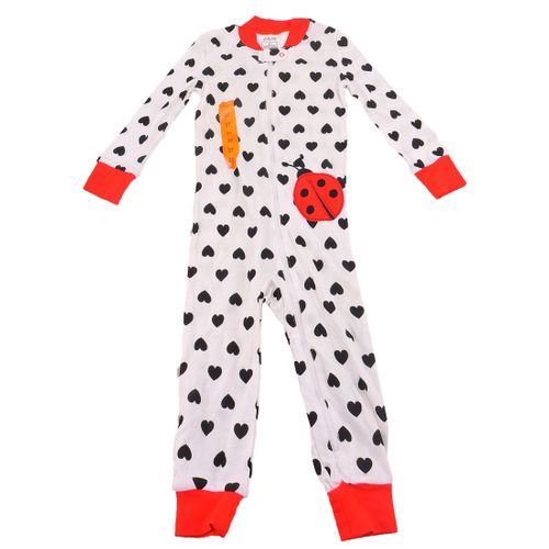 Little Me Baby Girls Black Hearts Zip Front Pajamas In Cranberry Print, 3T