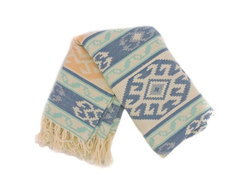 OUTDOOR THROW - WITH FRINGE CORAL AQUA IVORY, 50 IN X 60 IN